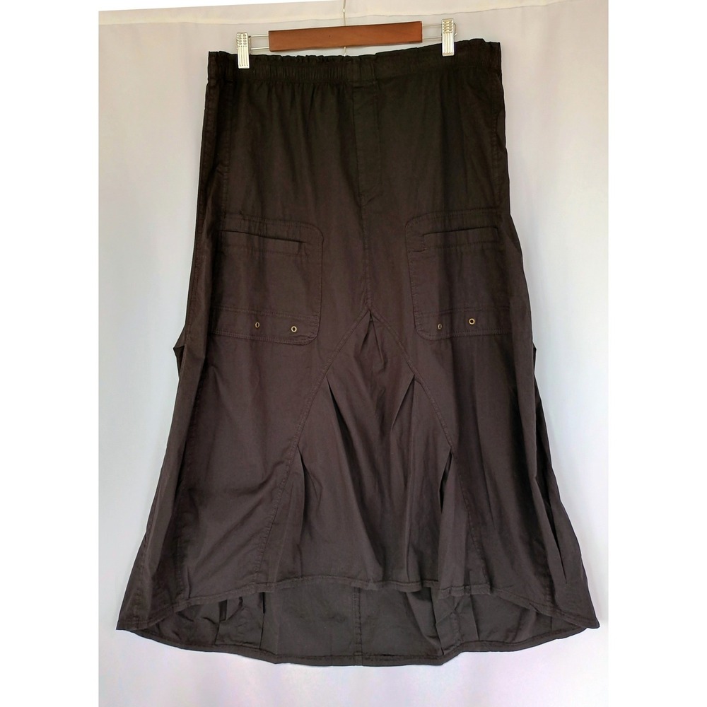 XCVI Womens Cargo Hi-Low Skirt Black Cotton Utility Pull On L Grommet Boho